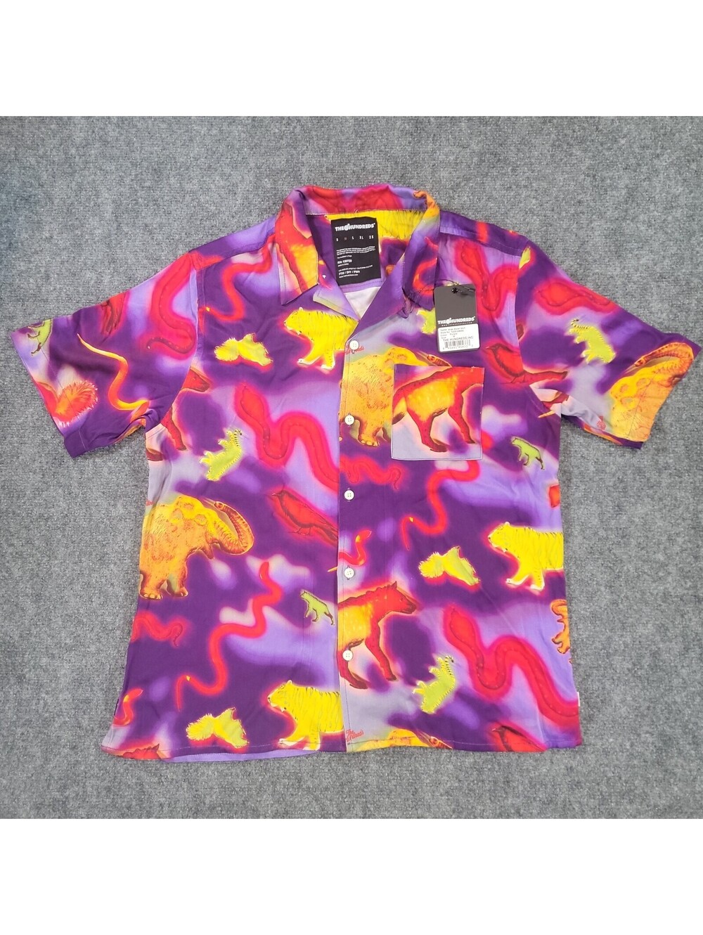 NWT The Hundreds Wild Woven Shirt Mens Medium Purple Neon Animal Camp Button 511